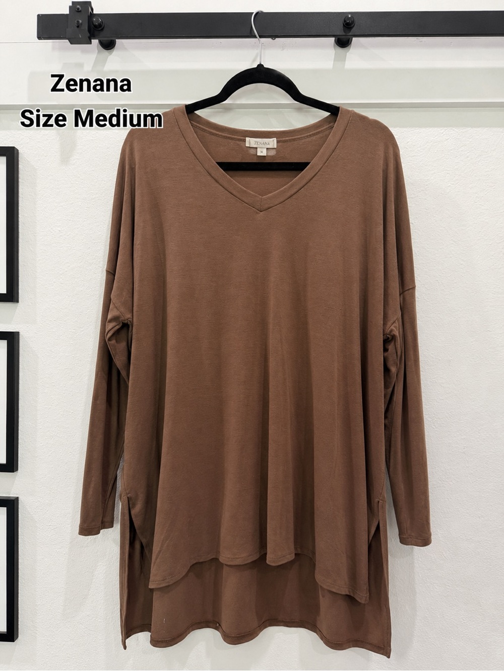 Zenana Outfitters Brown V-Neck Long Sleeve Tunic